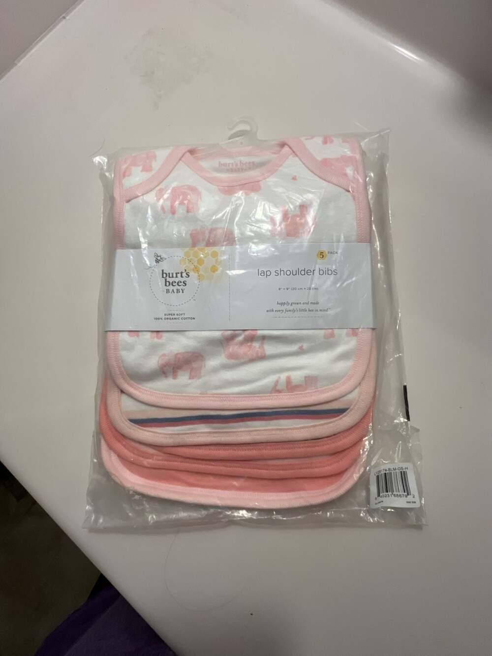 Burt's Bees Baby Lap Shoulder Bibs 5 Pack Blossom Pink Elephant